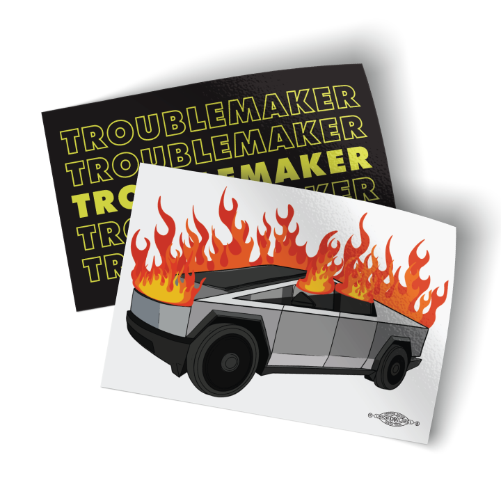 Cybertruck/Troublemaker Combo (Vinyl Stickers -- Pack of Two!)
